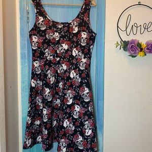 Skull & flower skater dress